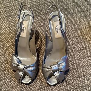 Valentino Women's Metallic Silver Bow Heels